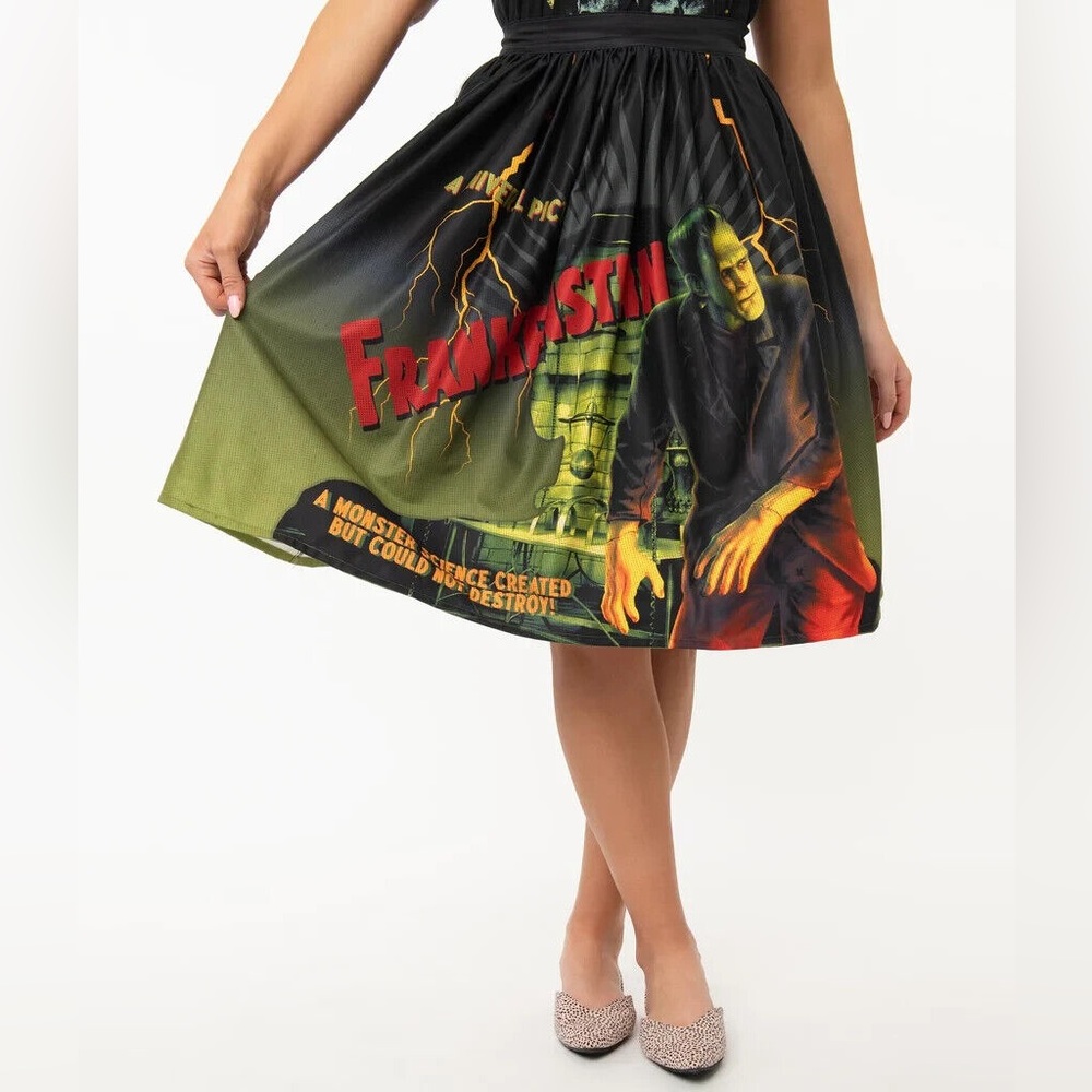 Universal Monsters x Unique Vintage Frankenstein Movie Poster Swing Skirt XL